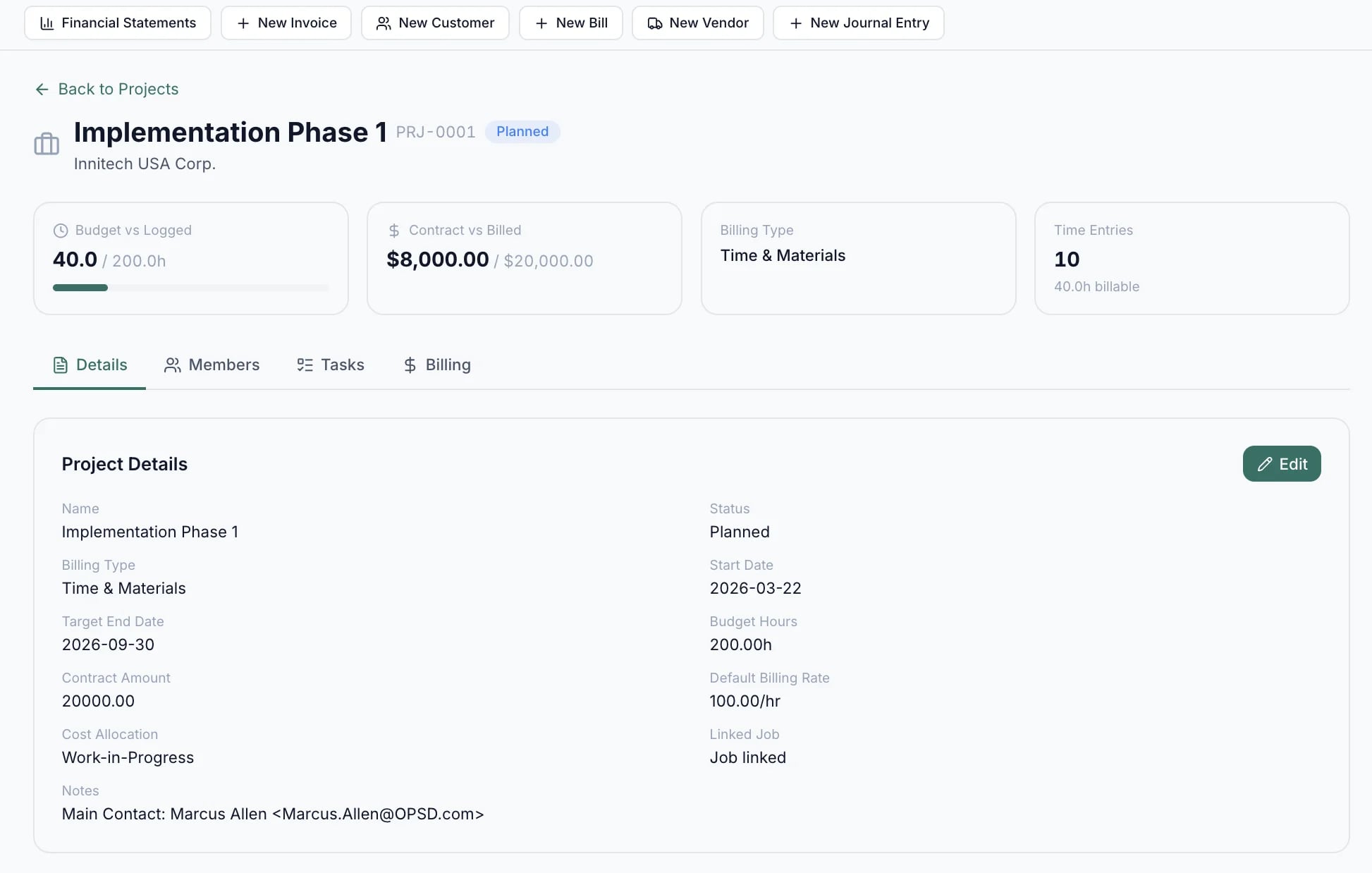 Project and time tracking dashboard