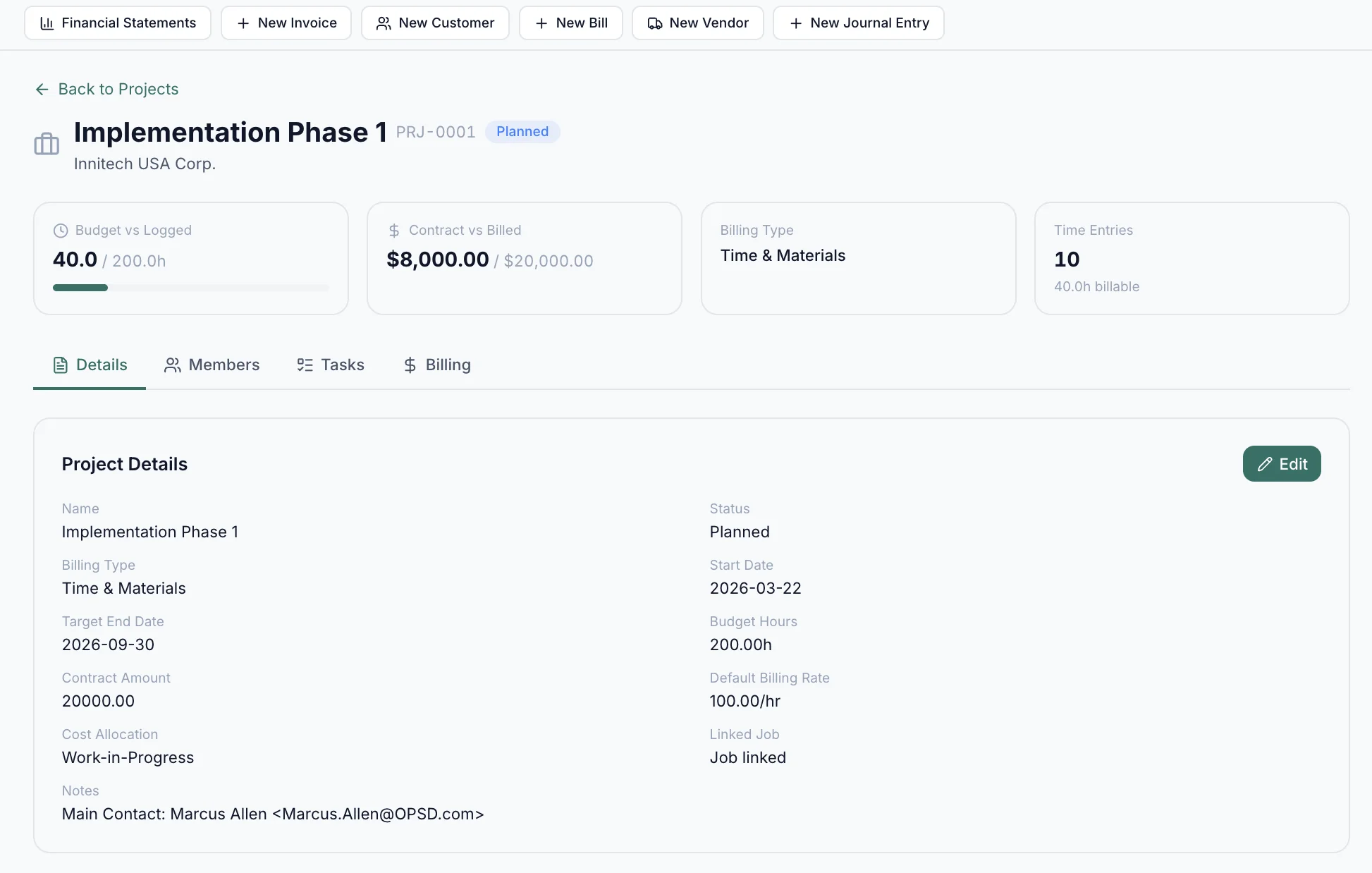 Project and time tracking dashboard