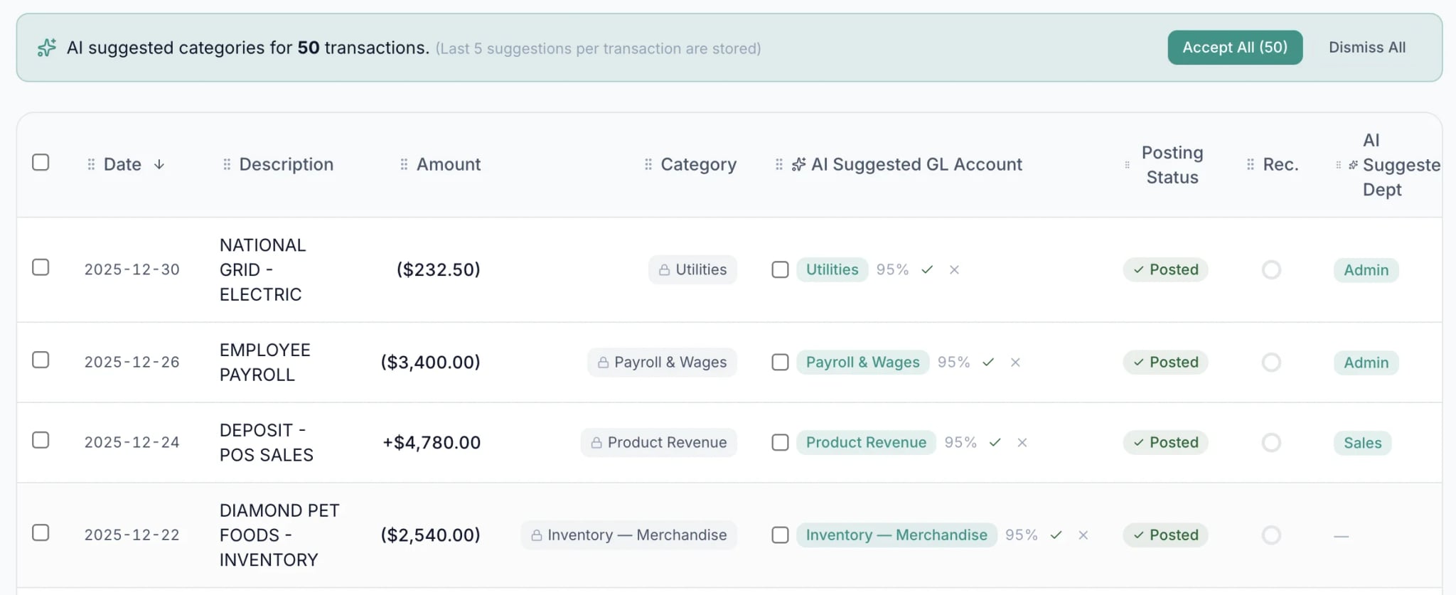 SmartGL categorizing bank transactions