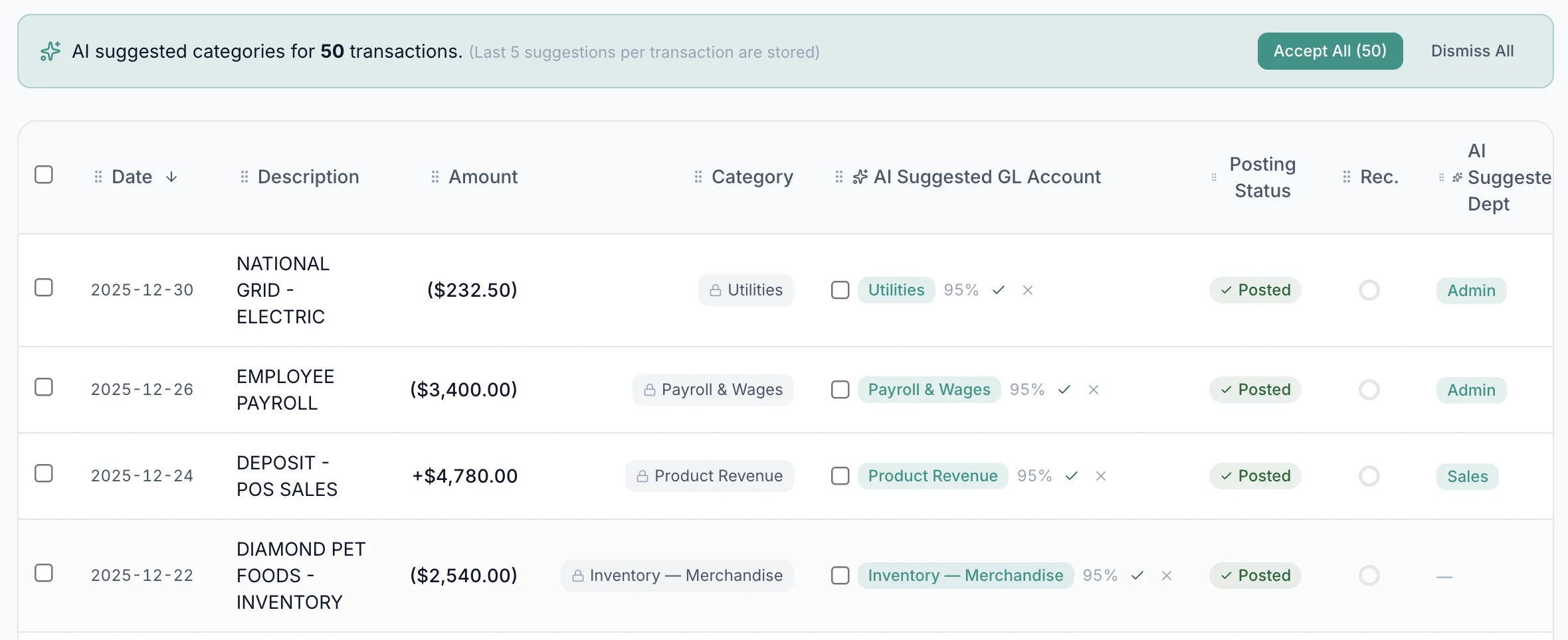 SmartGL categorizing bank transactions